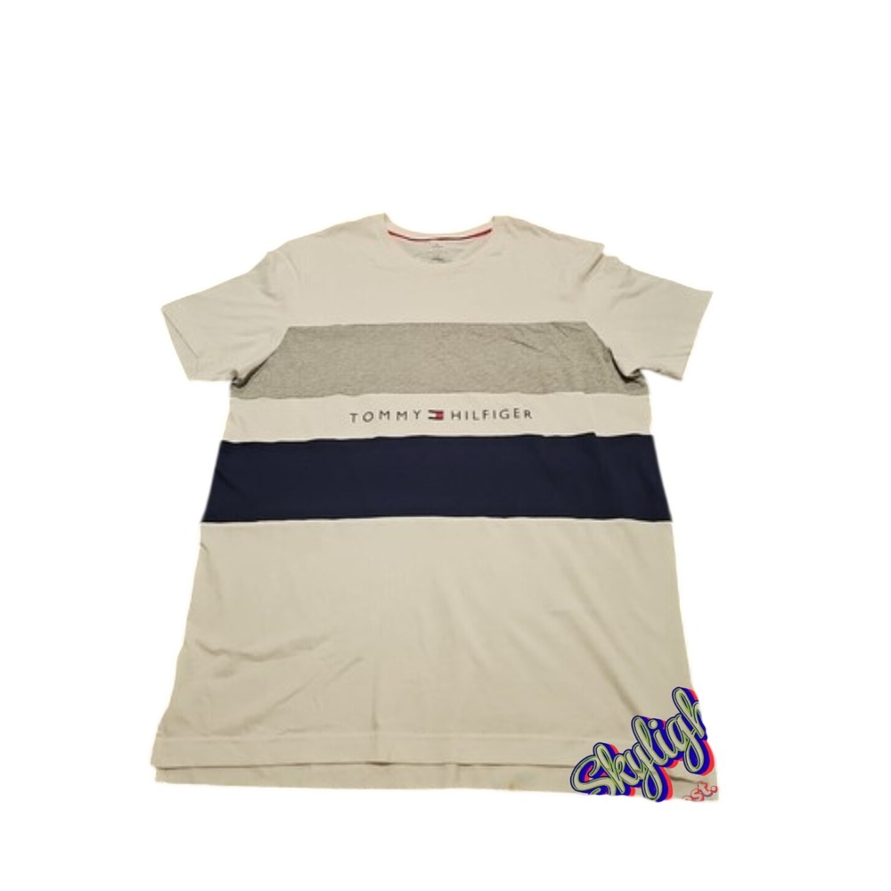 Tommy Hilfiger Mens Multicolor Striped Short‎ Sleeve T Shirt Size L Reg
